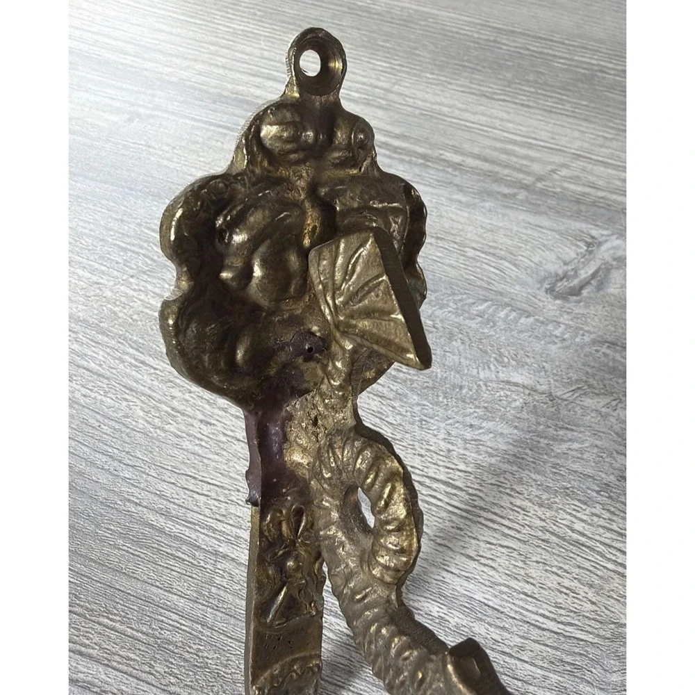 Antique Bronze Brass Hang Wall Hook Ornate Curled Serpent Tail Architectural 5